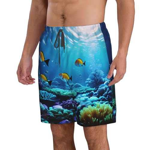 Tranquil Underwater Scenery Print Mens Casual Shorts Drawstring Summer Beach Stretch Shorts Novelty Swimtrunks2