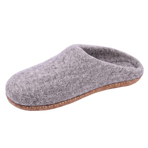 Image of Wool Felt Mule Slippers for Women & Men, Handmade 100% Natural Wool Backless House Shoes with Premium Suede Sole, Warm Breathable Indoor Slip-On