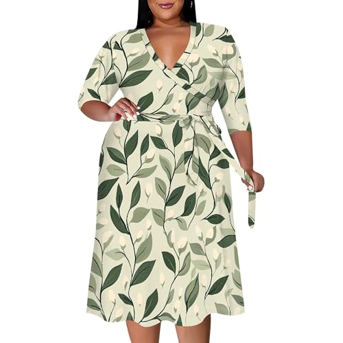 Image of PinkPatty Women's Plus Size Maxi Dress Print 3 /4 Sleeves V Neck Party Sundress Wedding Guest Dresses