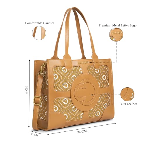 Image of Caprese Florida Large Tote Bag for Women | Stylish & Durable Handbag with Adjustable & Detachable Strap, Back Zip Pocket | Fits 15-16 Inch Laptop | Perfect for Work, Travel & Daily Use