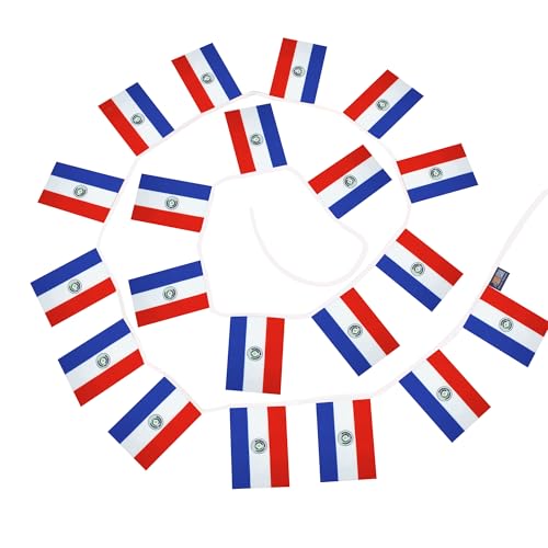 Image of AZ FLAG Paraguay 6 meters BUNTING Flag 20 flags 9'' x 6'' - Paraguayan STRING flags 15 x 21 cm