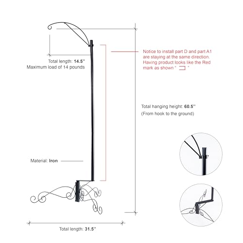 image for HOHIYA 61 Inch Hanging Bird Cage Stands Shepherd Hook for Pet Hummingb