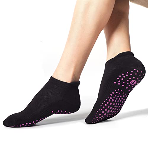 Pilates Socks for Women, Cushioned Ankle Grippy Non Slip Socks for Yoga, Hospital, Barre, Sports Home Slipper 2/4 Pairs3