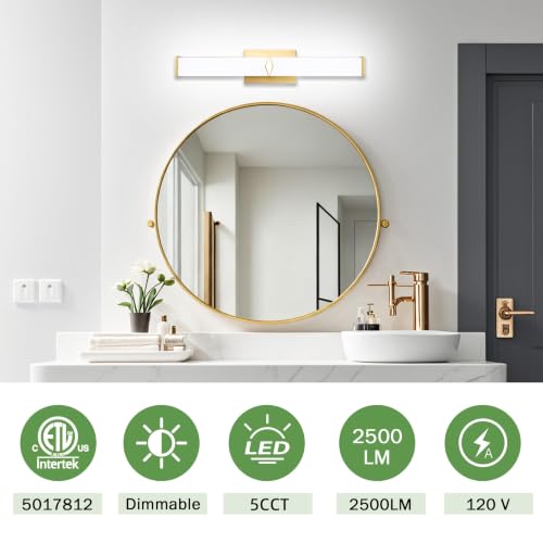 Image of 24Inch 25W Modern Gold Vanity Lights for Bathroom 5 CCT 2 Pack