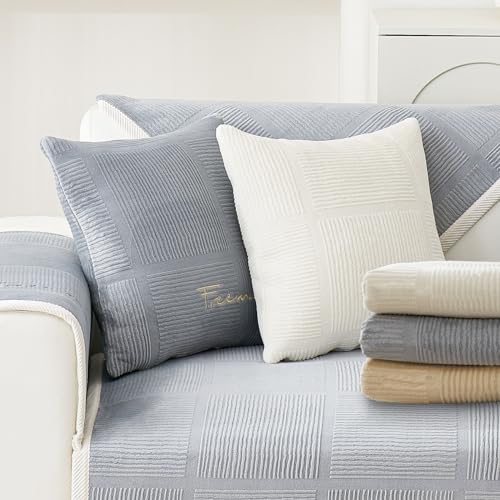 Couch Überzug,Sofa-Schutzhülle 1/2/3/4 Sitzer L Form Sofa Cover Sofa Überzug Ecksofa,2024 Neue Universelle Rutschfeste Solide Strukturierte Ultra Stretch Grau Kissenbezug für Wohnzimmer(45x45cm)