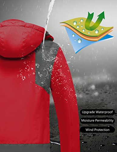 Purltoan Mens Jacket Winter Waterproof Insulation Windbreaker Raincoat Warm Fleece Hooded Snow Skiing Jackets With Zipper Pockets Red 3Xl #TOP4