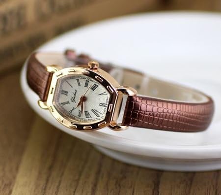 Amazon ビンテージ風 女性らしい 華奢 バンド ローマ数字 エレガント 腕時計 ブラウン レディース腕時計 腕時計 通販