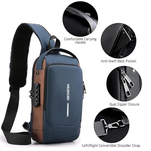 Image of WildHorn AeroShield Waterproof Anti-Theft Sling Bag for Men & Women | Crossbody Chest Shoulder Bag with USB Charging Port | Lightweight, Travel & Daily Use | Adjustable Strap