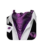 Barry.Wang Men Ascot Tie Set Cravat Floral Purple Black Silk Scarf Self Necktie Pocket Square Cufflinks Formal Wedding Party Prom