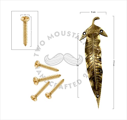 Image of Two Moustaches 7 Inches Leaf Design Brass Door Handle Pair, Brass Pull Handles, Main Door Handle Pairs, Standard, Pack of 2