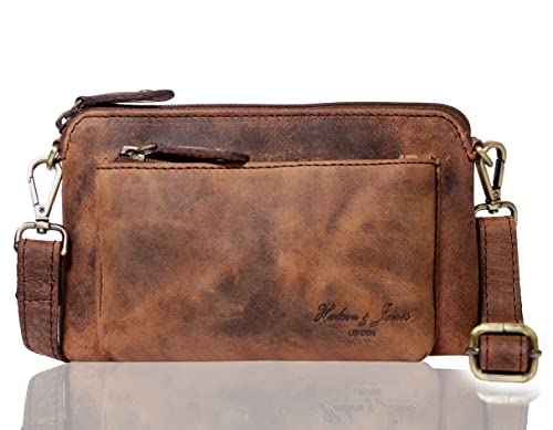 Sac à bandoulière en cuir véritable fait main pour femme et homme marron