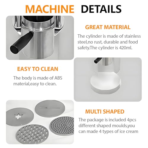 Softeis- und Eismaschine mit 4 Formen, kommerzielle Spaghetti-Eismaschine, 7,4–7,9 Gal/Std., kommerzielle Spaghetti-Eispresse, Macht EIS, Softeis, Gelato Red – Bild 5