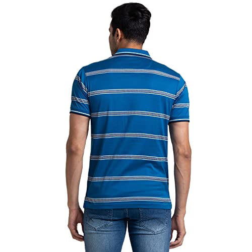 Image of Colorplus Men's Pure Cotton Stripe Pattern Tailored Fit Polo Neck Half Sleeve Casual T-Shirt