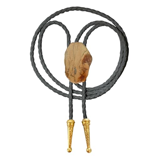 Image of Daisy Del Sol Gemstone Bolo Tie Braided Vegan Faux Leather Natural Stone Gold Handmade Necklace Adjustable Boho Western Jewelry