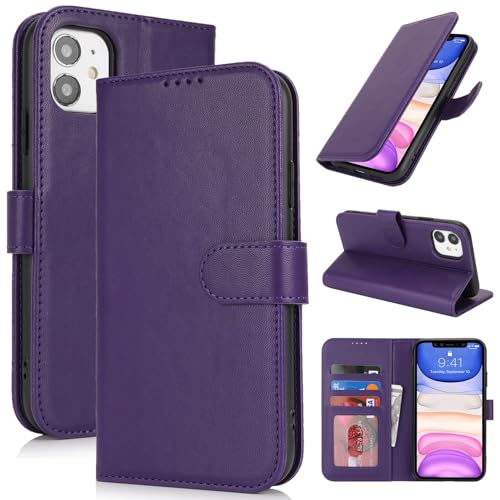 Image of for iPhone 11 Case Wallet with Card Holder,for iPhone 11 Wallet Case for Women Men,PU Leather Shockproof Magnetic Buckle Stand Flip Phone Case-Purple