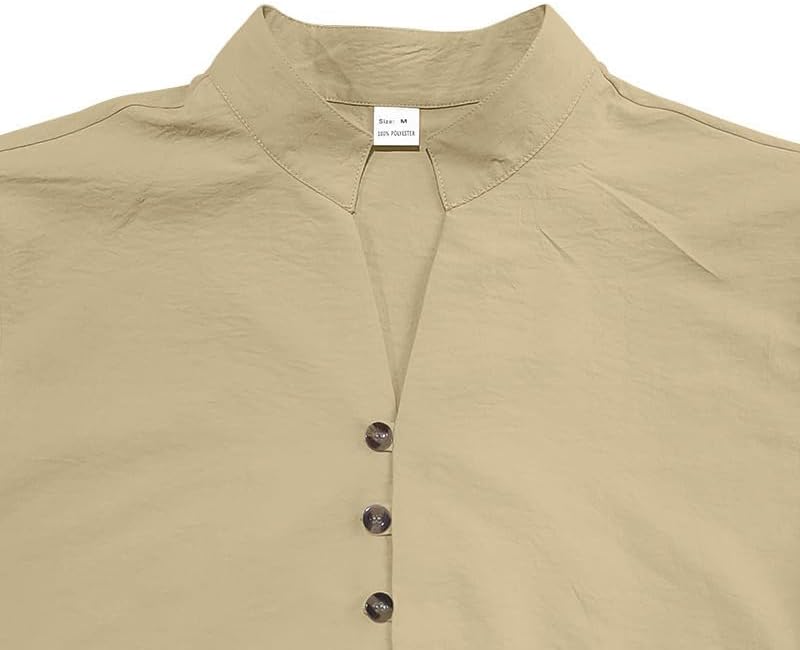 Men's Retro Casual Shirt - Long Sleeve Button Down Stand Collar Loose Fit Plain Shirt for Vacation Wear - Image 6