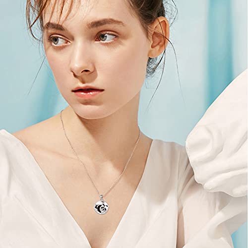 Panda Locket Necklace For Women, Sterling Silver That Hold 2 Pictures Pendant Necklace Round Shape Memory Photo Lockets Choker Cute Animal Family Jewelry Gifts For Mother Girls Friend #TOP3