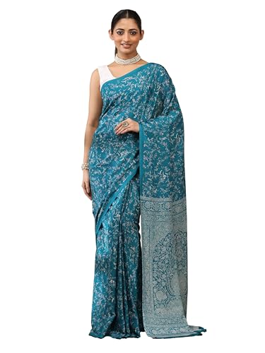 Image of Garden Vareli Floral Print Crepe Saree With Unstitched Blouse Piece