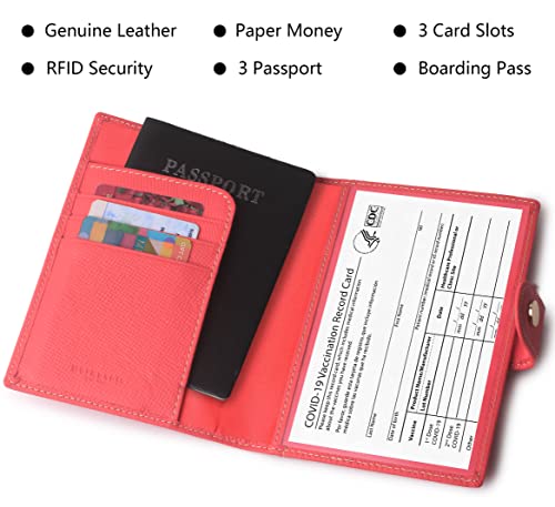 Passport Holder Cover For Women Us Slim Ultra Rfid Blocking Family 2 Passport Wallet Card Case Organizer Strawberry Red #TOP3