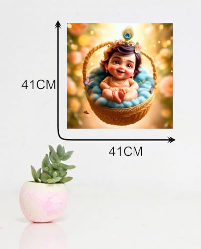 Image of Baby Krishna Wall Poster for Pooja Room, Office, Kids Room (Size- 41CM X 41CM)