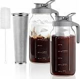 OneDream Cold Brew Coffee Maker, 2 Pack 64oz Stainless Steel Filter Cold Brew Pitcher Jar, No Leaks Cold Brew...