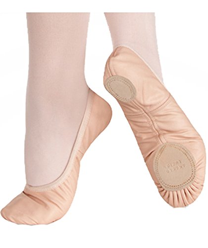 Body Wrappers 202A Adults' Sterling Split Sole Leather Pleated Ballet Slipper (Theatrical Pink, 4 M US)