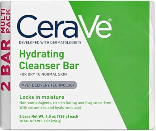 Image of CeraVe Hydrating Cleanser Bar, Soap-Free Body and Facial Cleanser with 5% Moisturizing Cream, Fragrance-Free, 4.5 Ounce Each (Pack of 12)