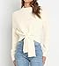 Okiwam Women's Long Sleeve Cropped Sweaters Casual Knit Pullover Tie Front Crew Neck Fall Outfits Fashion Clothes 2025-S White