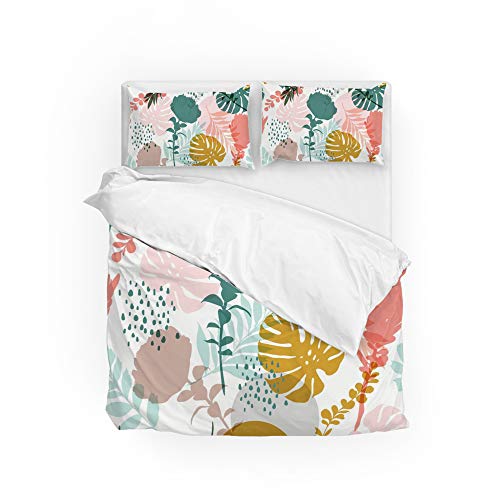 Parure de lit抗缩水 King size housse de couette fleurs et 2 taies ultra douces