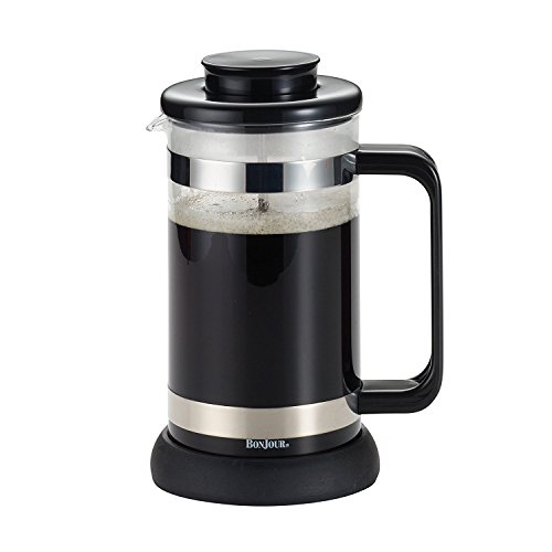 BonJour Coffee Borosilicate Glass French Press with Coaster & Scoop, 33.8-Ounce, Riviera, Black - Detailed View