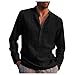 Leichtes Hemden Herren Langarm Stehkragen Henley Shirt Mit Brusttasche Männer V-Ausschnitt Hemden Urlaub Lässig Sommerhemd Mit Knöpfe Modern Freizeithemd Hawaii Hemd
