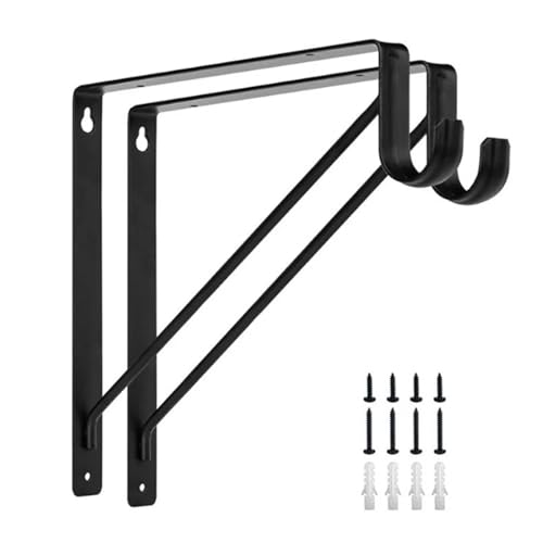 tow000ack 2 Piezas Soportes de Estante Flotante,Escuadras para Estanterias de Pared Triangulares,Soportes para Estanterias Pesados de Hierro con Ganchos,con Tornillos,Negro