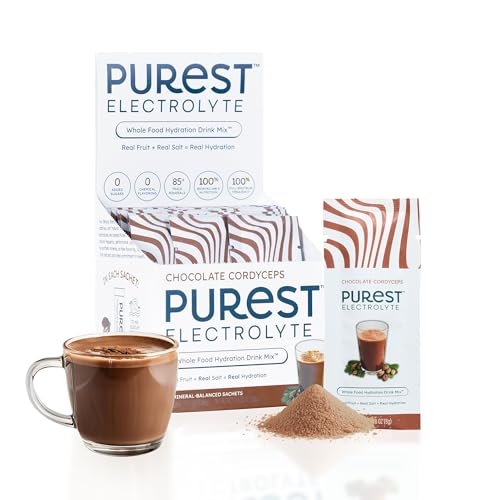 Purest Electrolyte Organic Chocolate Hydration Powder Packets with Solar Sea Salts & Organic Freeze-Dried Fruit for Instant Hydration, No Added Sugar Electrolytes, 26 Packets