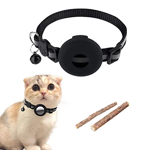 Airtag Katzenhalsband- Mit Glocke Und Wasserdichsilikonhalterung, Sicherheitsschnalle FüR Katzenhalsband Mit Verstellbar20-33 cm Geeignet FüR Katzen, Welpen (Schwarz) Cover