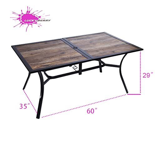 Lucyberry Large Rectangular Backyard Bistro Patio Dining 60" X 37"Outdoor Furniture Garden Table, Imitation Of Wooden Surface Top, 1.57” Umbrella Hole, Wood Color #TOP1