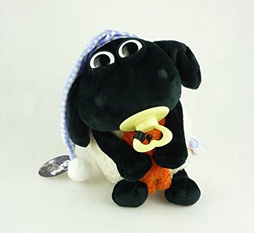 Shaun das Schaf Kuscheltier Timmy mit kleinem Bär, Schnuller und Schlafmütze, 25 cm, Farbe: Weiß/Schwarz