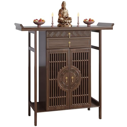 CANYIHB Meditation Shrine Buddhist Altar Table - Buddha Pooja Spiritual Prayer for Saints At Home Greek Altar Catholic Loved Ones Ancestral Counter for My Jesus Ofrenda Table,Walnut/47.2Inch