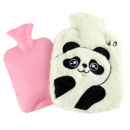 MHwan Wärmflasche mit Bezug, Niedliche Panda Weihnachtsgeschenke für Kinder, 1L Kuschelig, Plüsch und Flauschige, PVC Explosionsgeschützte und...