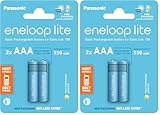eneloop lite, AAA/Micro NI-MH Akku, 2er-Pack, Kapazität mit min. 550 mAh, Ready-to-Use NI-MH Akkus, bis zu 3000 Mal wiederaufladbar, plastikfreier Verpackung, lite, blau (Packung mit 2)