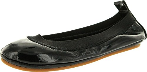 Yosi Samra Girls Foldable Ballet Flats Shoes,Black Patent,10