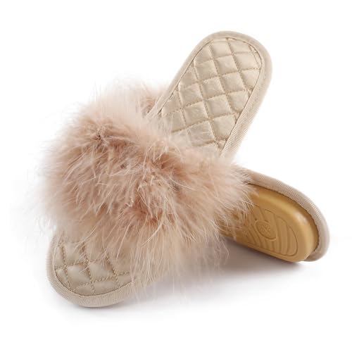 Image of Fur Story Women's Furry Slippers Open Toe Fuzzy Slippers Memory Foam Fluffy House Sandal