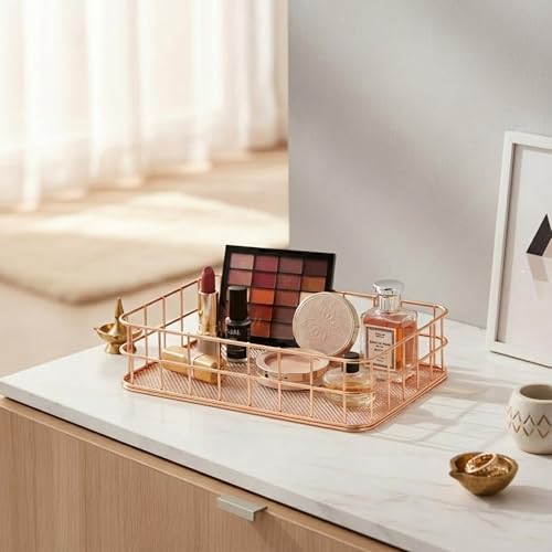 Image of Oddpod Rose Gold Wire Mesh Storage Basket Metal Desktop Organizer