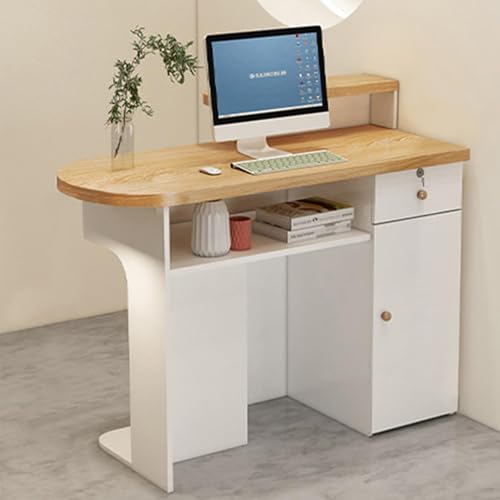 Moderno banco di benvenuto con serratura marrone 100 cm | Elegante bancone di benvenuto per salone, ufficio e area reception | ampia soluzione di archiviazione per reception