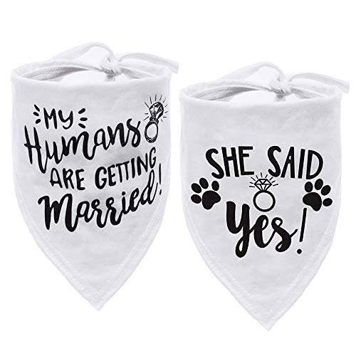 ASOCEA My Humans are Getting Married Dog Bandana She Said Yes Dog White Bandana Pet Wedding Triangle Bibs Engagement Announcement Gifts for Small Medium Large Dog Puppy