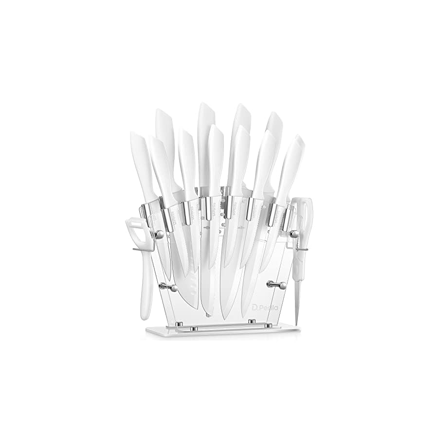 Knife-Set-DPerlla-16-Pieces-White-Kitchen-Knife-Set-with-Acrylic-Stand-High-Carbon-Stainless-Steel-Non-Stick-Coated-Knife-Block-Set-No-Rust-Non-Slip-Handle-Sharp-Knife Knife Set, D.Perlla 16 Pieces White Kitchen Knife Set with Acrylic Stand, High Carbon Stainless Steel, Non Stick Coated Knife Block Set, No Rust, Non Slip Handle, Sharp Knife