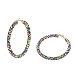 AnotherKiss Mardi Gras Earrings for Women – Lightweight Glitter & Beaded Hoop Earrings, Purple Gold Green Carnival Jewelry, Holiday Party Accessories, New Year Gifts for Her