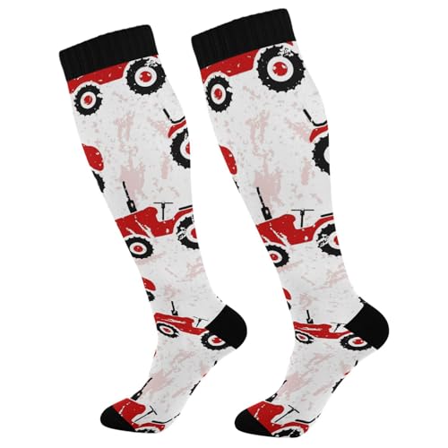 Dussdil Red Old Wheeled Tractors Compression Socks for Women Men Christmas Circulation Long Knee Socks for Winter Warm Stockings Socks