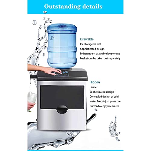Máquina multifuncional para hacer cubos de hielo con función de agua fría, fabricadora de hielo que produce en 8-12 minutos, 25 kg/24 h, pantalla LED, portátil, hecha de acero inoxidable para uso doméstico o de oficina miniatura 6