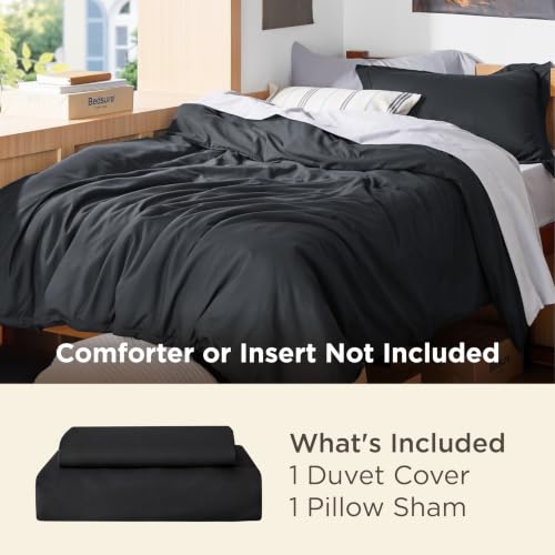 Image of Bedsure Twin /Twin XL Duvet Cover, Soft Double Brushed Bedding Set, Black | For Kids & Adults, 68 inchx90 inch Comforter Cover, Hotel Luxury, All Season, Breathable, Easy Care, Lightweight, Zipper Closure