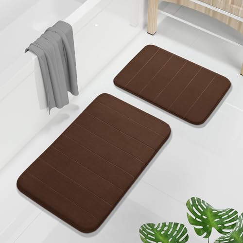Image of Yimobra 2 Pieces Memory Foam Bath Mat Sets, 17x24+44.1x24 Inches for Bathroom Rugs, Toilet Mats, Non-Slip, Soft Comfortable, Water Absorption, Machine Washable (Brown, 17 inchx24 inch+31.5 inchx19.8 inch)